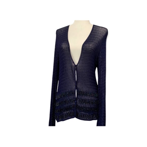francesca rose Navy Beaded Crochet Jacket - Picture 1 of 9